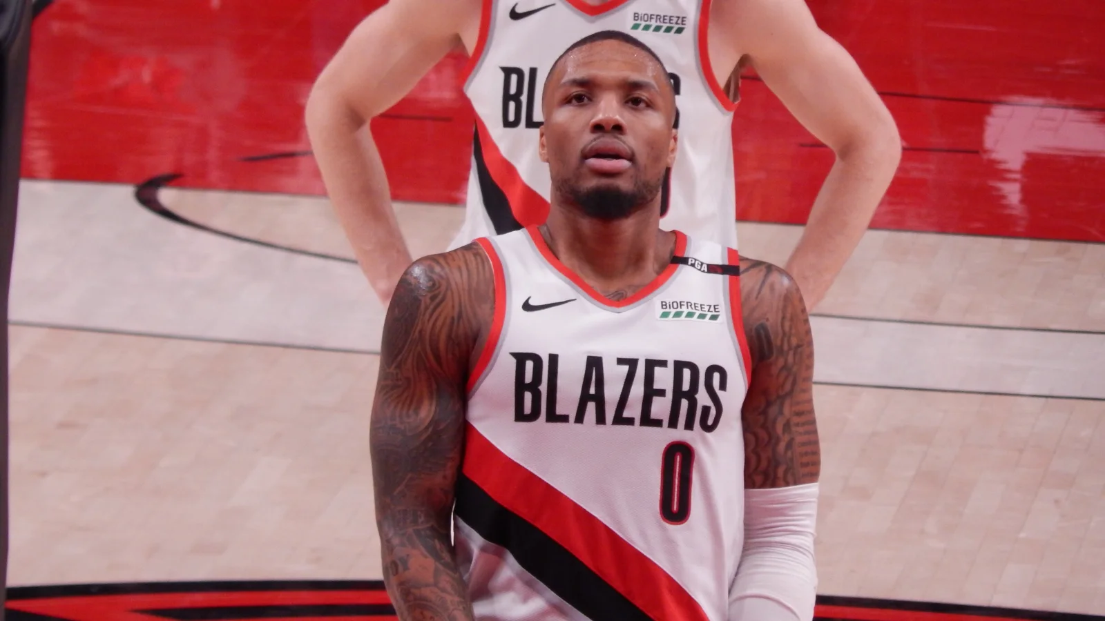 Damian Lillard dribbling against Cleveland during Portland game action