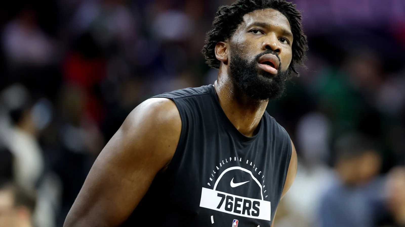 Joel Embiid in game action against Boston, horizontal 16:9 (Wikimedia Commons)
