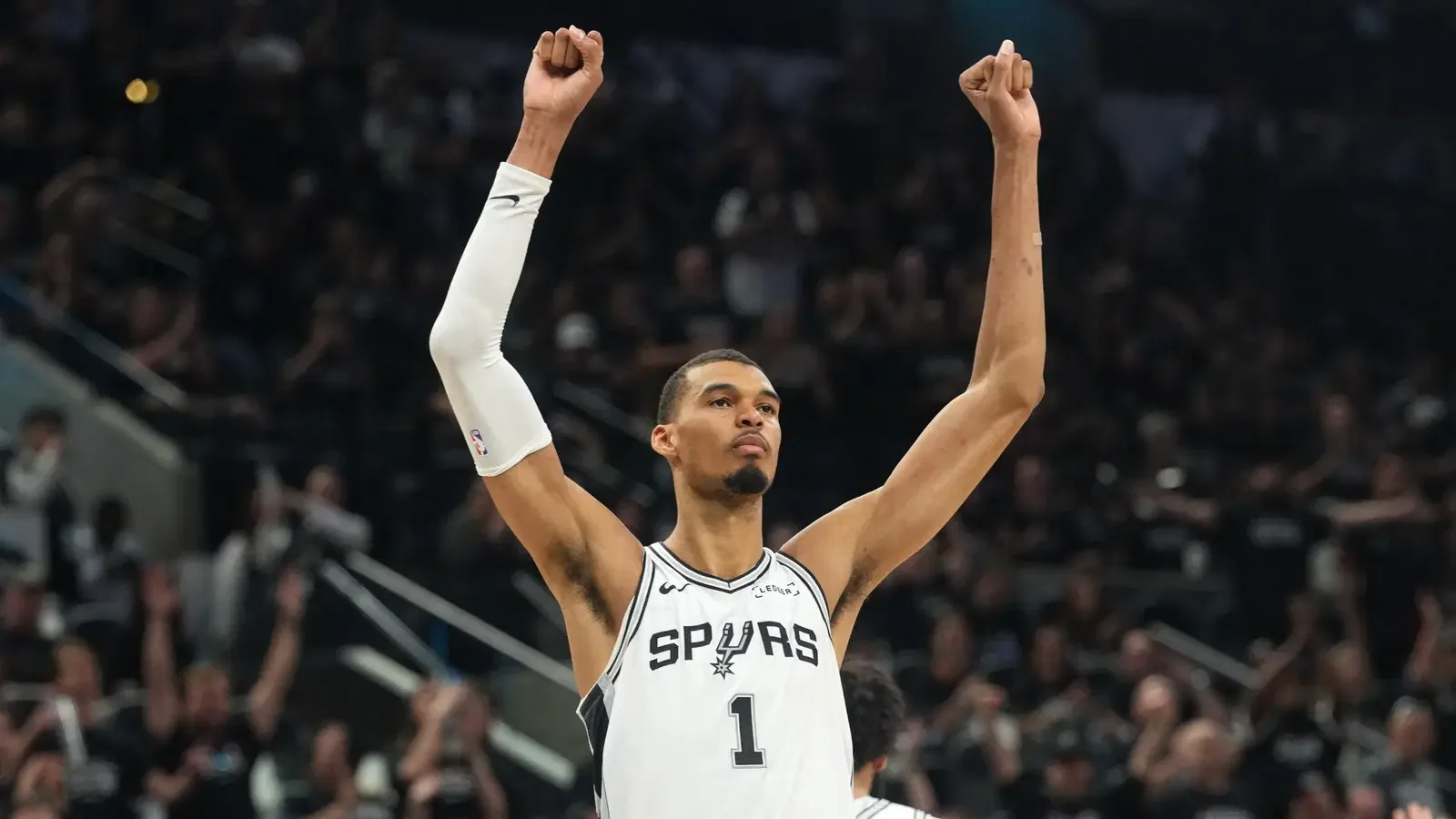 San Antonio Spurs game action versus Portland Trail Blazers during a 114-95 playoff win, horizontal 16:9