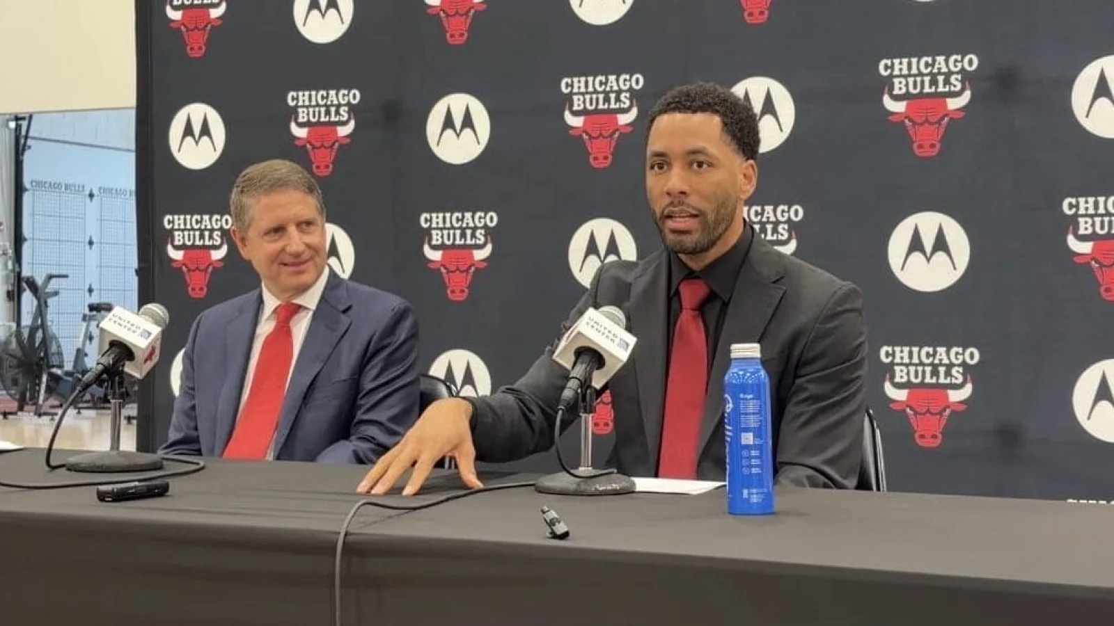 Chicago Bulls front office media session context, horizontal 16:9