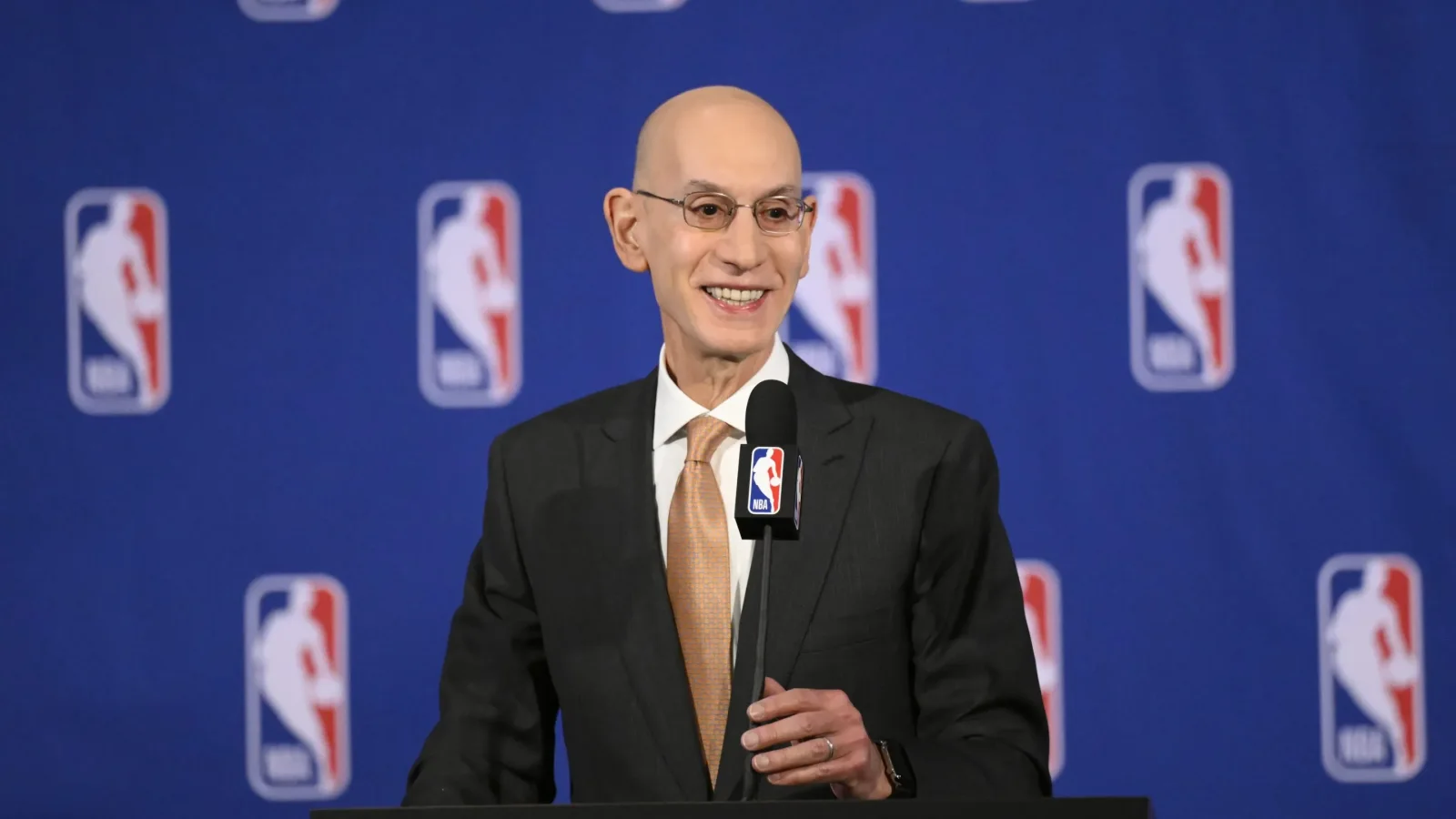 Adam Silver speaking during an NBA media appearance, horizontal 16:9