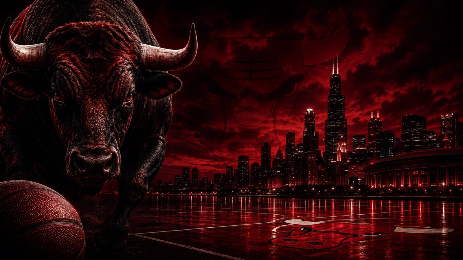 Chicago Bulls team cover featuring the Bulls logo and Chicago skyline
