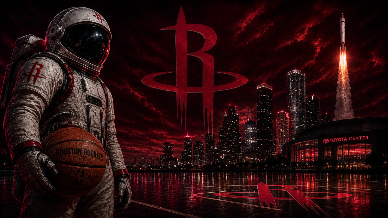 Houston Rockets team cover featuring the Rockets logo and Houston skyline