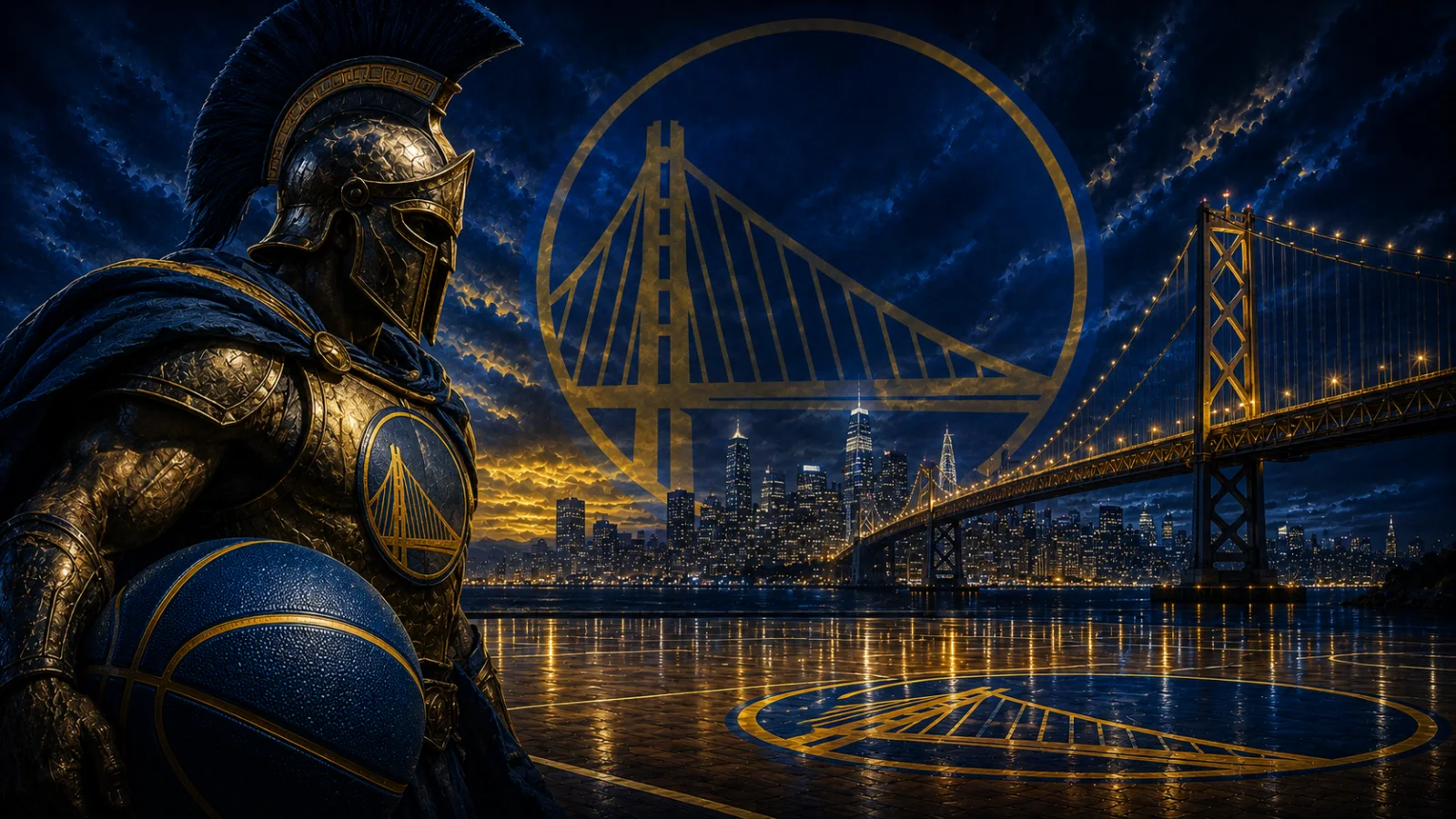 Golden State Warriors team cover featuring the Warriors logo and San Francisco skyline
