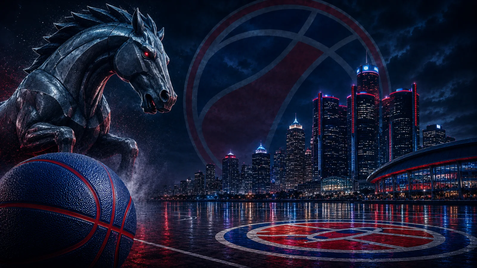 Detroit Pistons team cover featuring the Pistons logo and Detroit skyline