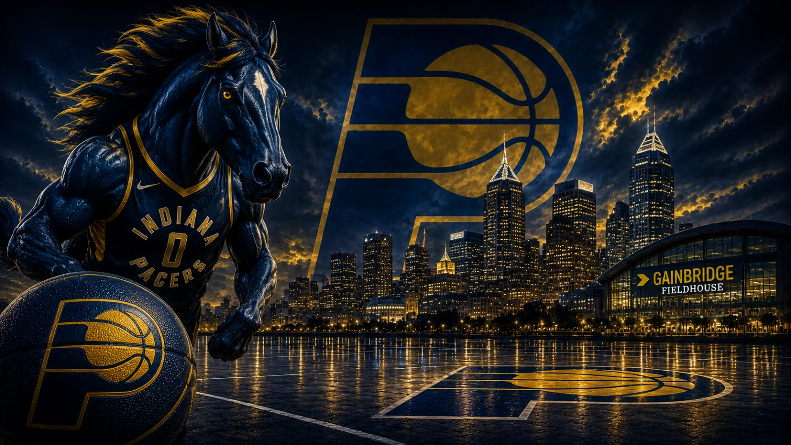Indiana Pacers team cover featuring the Pacers logo and Indianapolis skyline