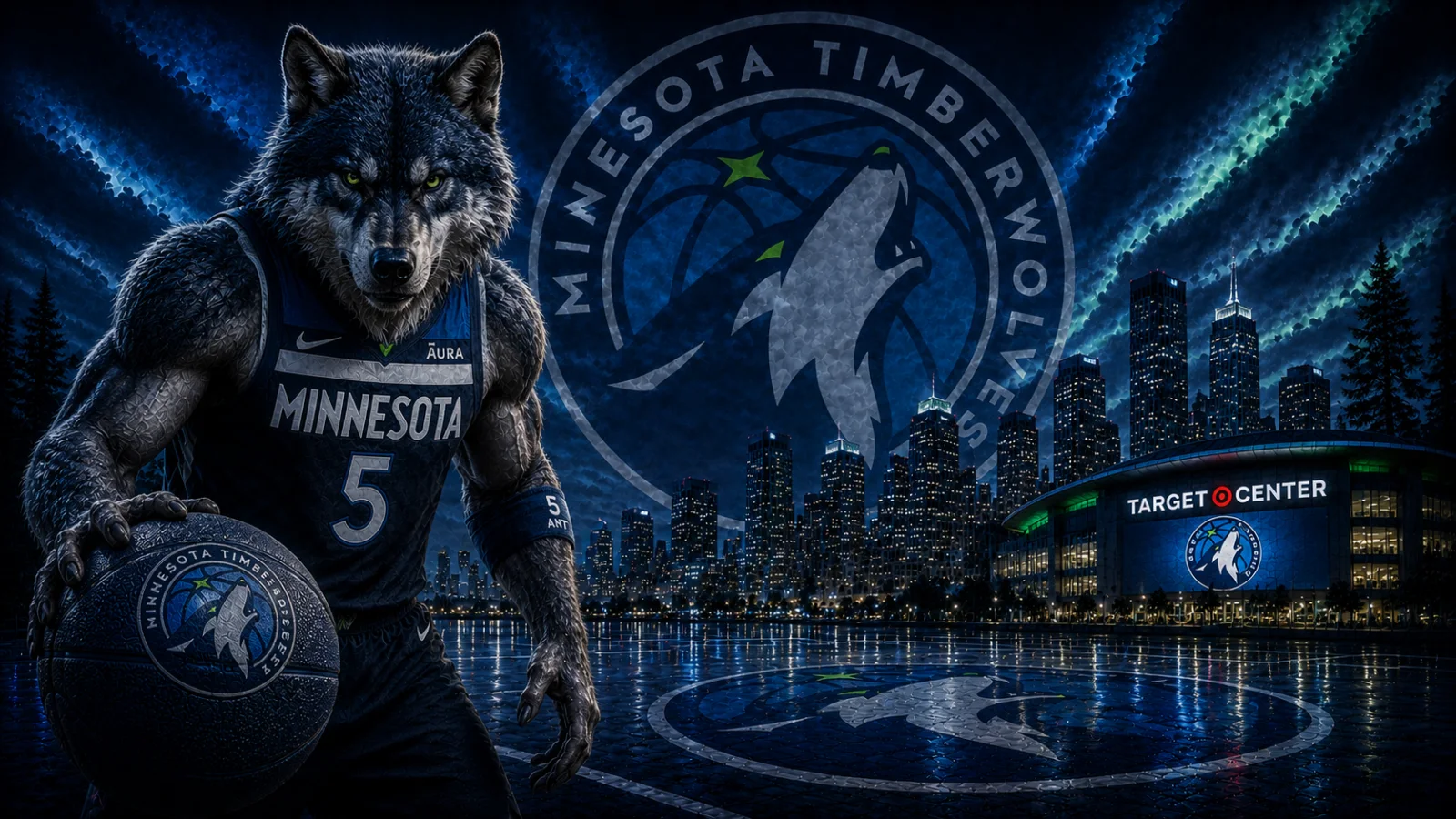 Minnesota Timberwolves team cover featuring the Timberwolves logo and Minneapolis skyline