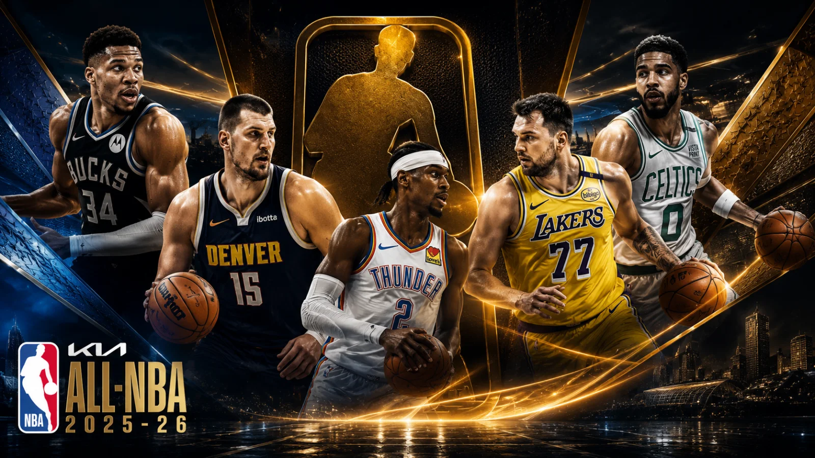 2025-26 Kia All-NBA team voting results with first, second, third team and point totals, horizontal 16:9