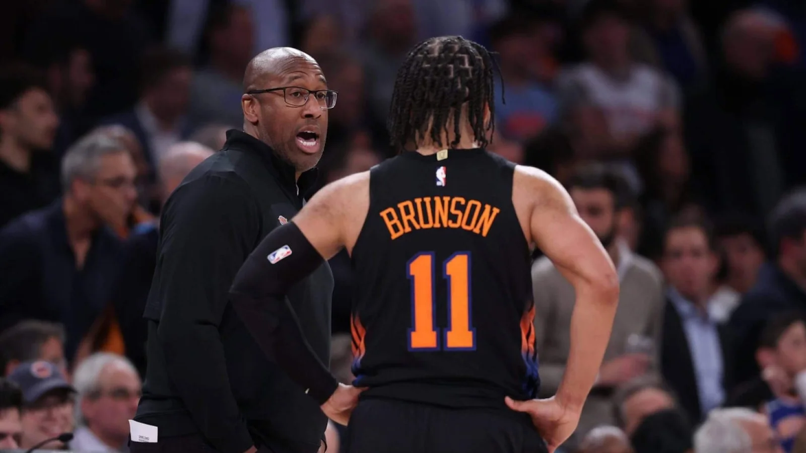 Karl-Anthony Towns during a Knicks game, used for a story on New York late-game tactics against San Antonio