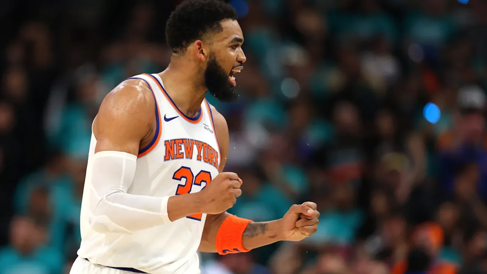 Karl-Anthony Towns during a Knicks game, used for a story on his emotional comments before NBA Finals Game 1