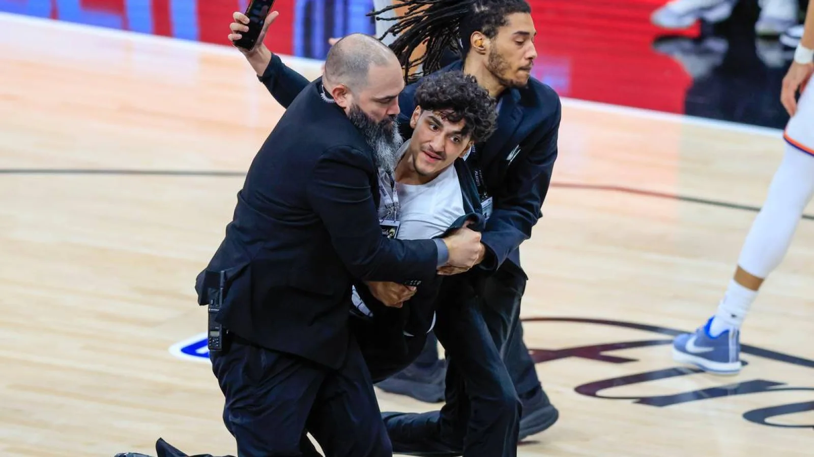 Victor Wembanyama during an NBA game, used for a story on a fan receiving a lifetime ban after running onto the court