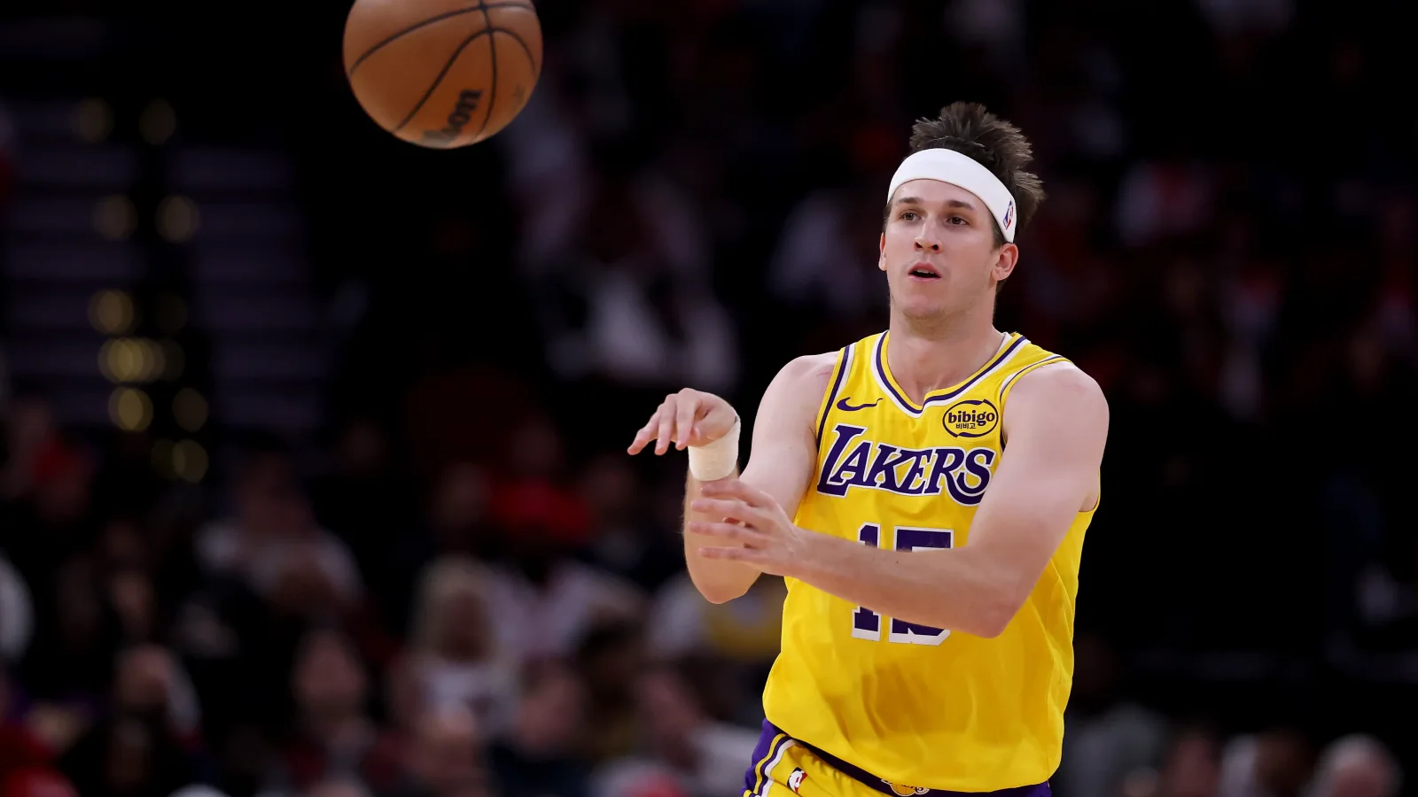 Los Angeles Lakers players during an NBA game