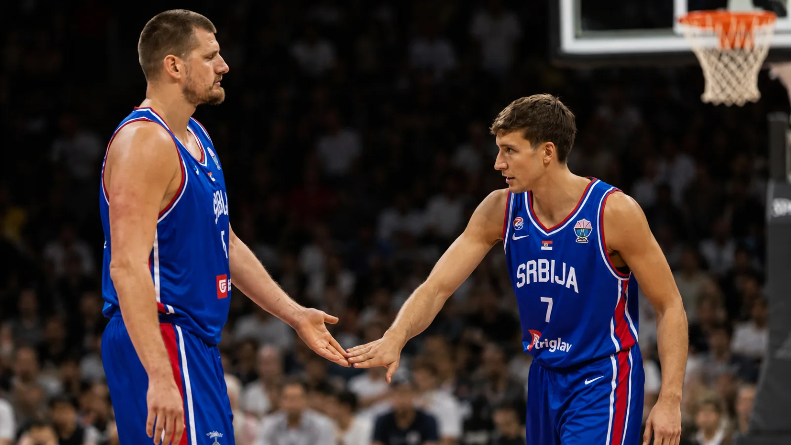 Nikola Jokic during a Denver Nuggets game as the team is linked to Bogdan Bogdanovic
