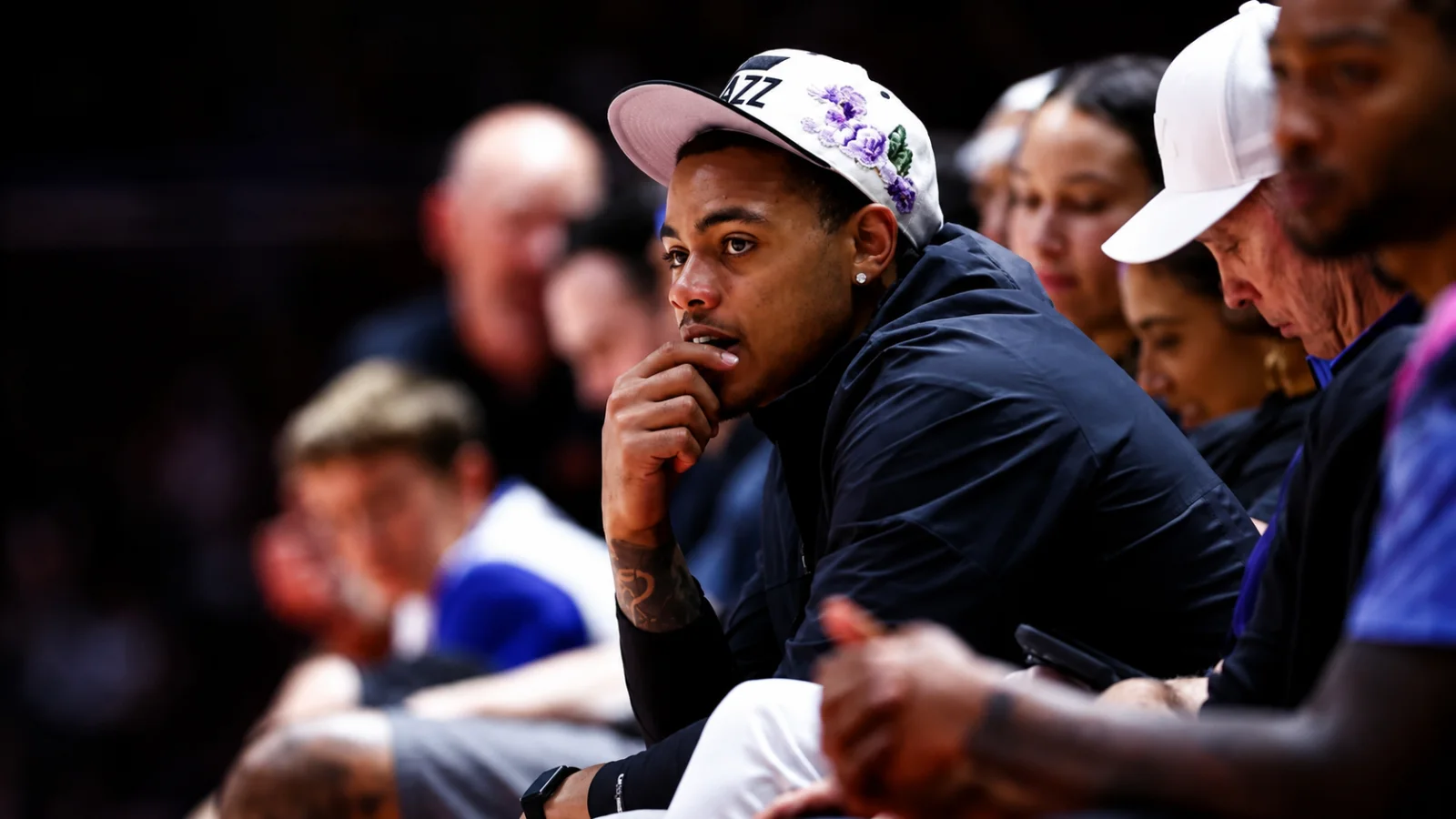 NBA sideline scene as Keyonte George is blocked from a Jazz Summer League coaching role