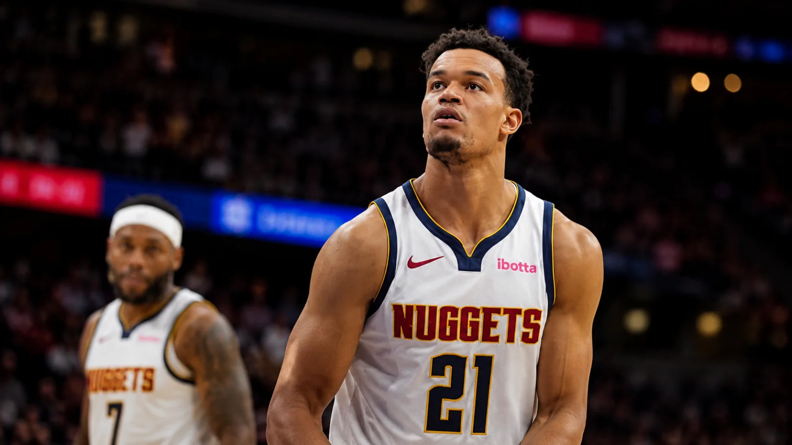 Denver Nuggets players during an NBA game