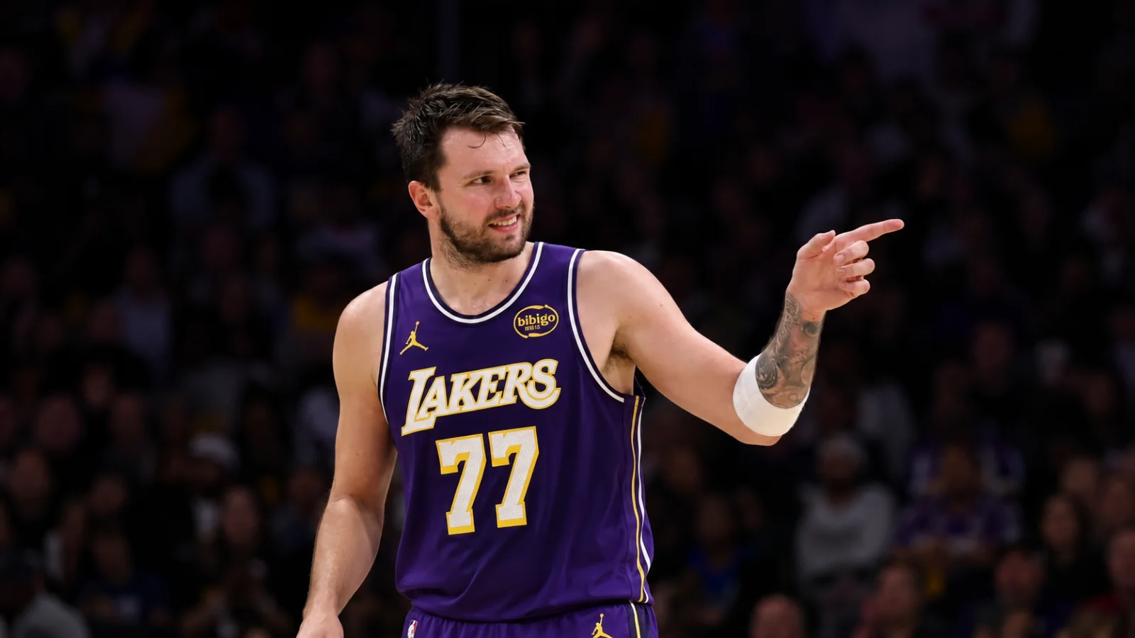 Los Angeles Lakers players during an NBA game